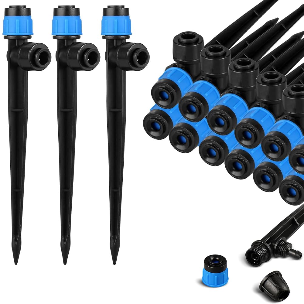 Drip Irrigation Emitters, Drip Irrigation Sprayer Parts Tubing, Garden Irrigations Drippers, Adjustable Degree Vortex Water Flow Sprayer Micro Spray Drips System Parts for Lawn Yard Pot, 60PCS (Blue)