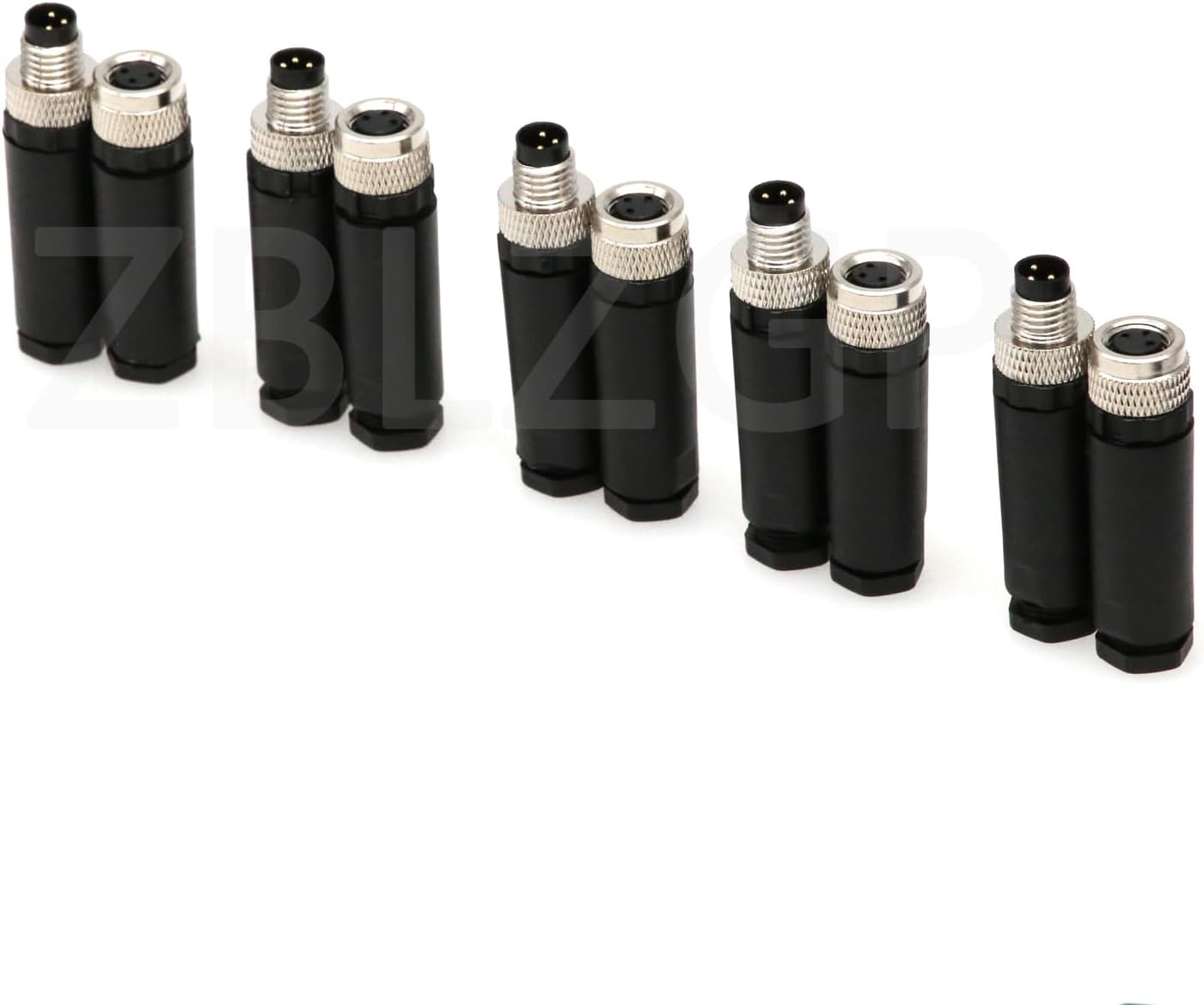 M8 3Pin Connector Male to Female A Coding Screw-Joint 8mm Field Assembly Industrial Circular Connector Waterproof Unshield Threaded Plug Coupling Socket 5Pack