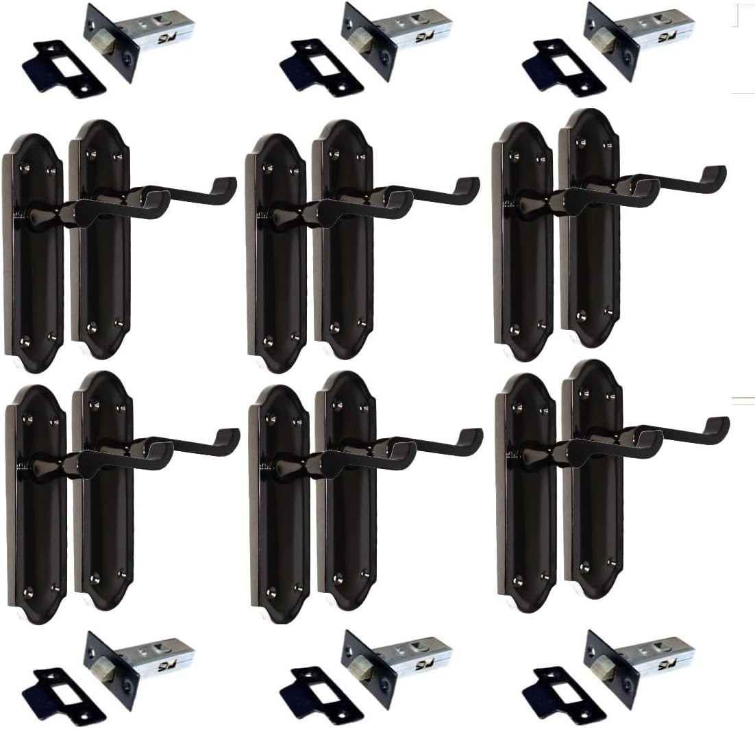 Epsom Door Handle- Ashford Black Nickel Internal Latch Door Handles-Door Handles Internal Sets with Tubular Latch, Black Door Handle Set for Internal Doors, Door Handle in Black Nickel, 170 x 48mm