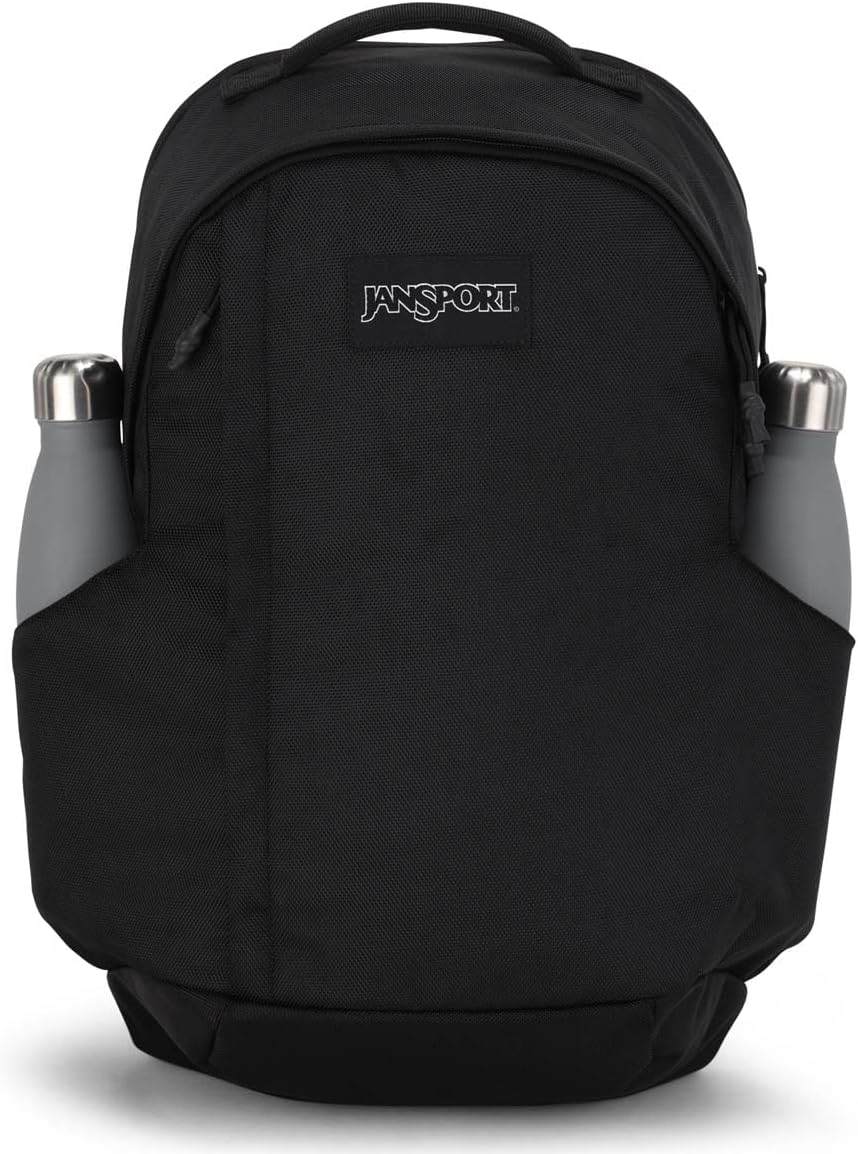 JanSport Station Pack – Large Backpack with Padded Laptop Sleeve, Dual Water Bottle Pockets, and Loft Pocket, Black