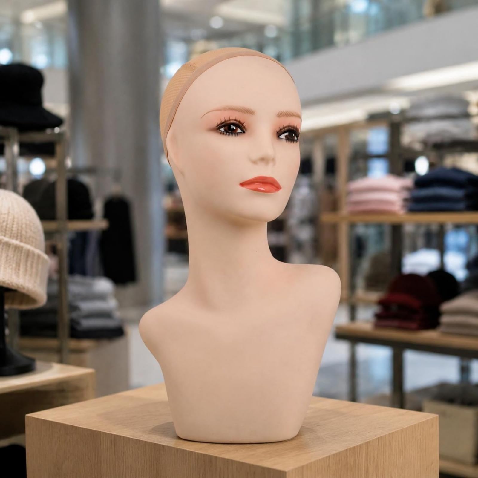 Testa per Parrucca Manichino da Esposizione con Testa Collo E Materiale PVC Opaco Cappellino in Tessuto per Messa Parrucche E Mostra Gioielli Adatta per Salone Vetrina , 40cm