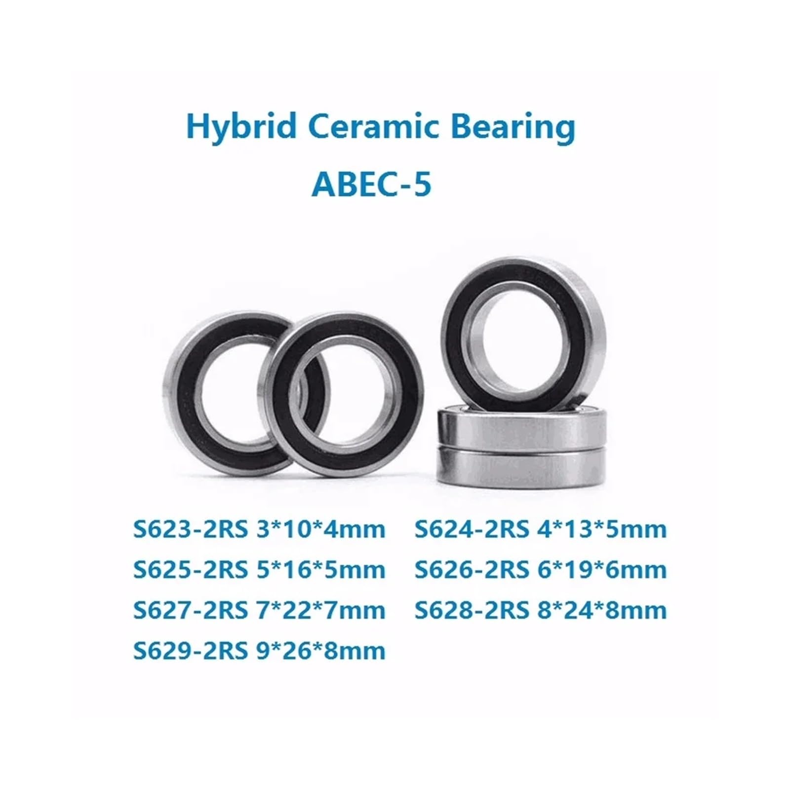 Rodamientos de Bolas cerámicos híbridos Si3N4 de Acero Inoxidable (10 Unidades/Lote) S623-2RS S624-2RS S625-2RS S626-2RS S627-2RS S628-2RS S629-2RS(S626-2RS 6x19x6 mm)