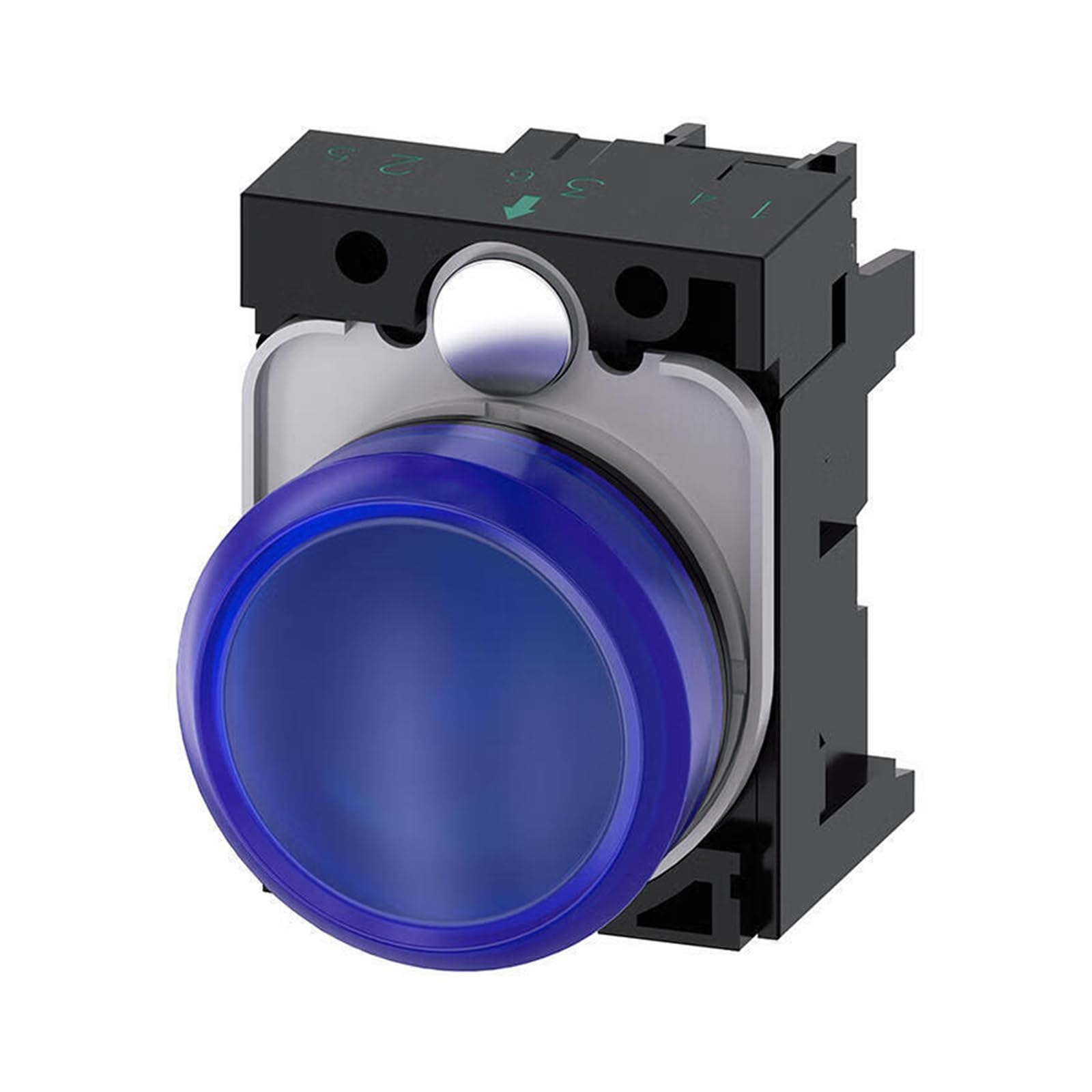 Indicatore luminoso, 22 mm, rotondo, in plastica, blu, lente, liscio, con supporto, con LED integrato, AC/DC 24 V, collegamento a morsetto a vite; 3SU11026AA501AA0
