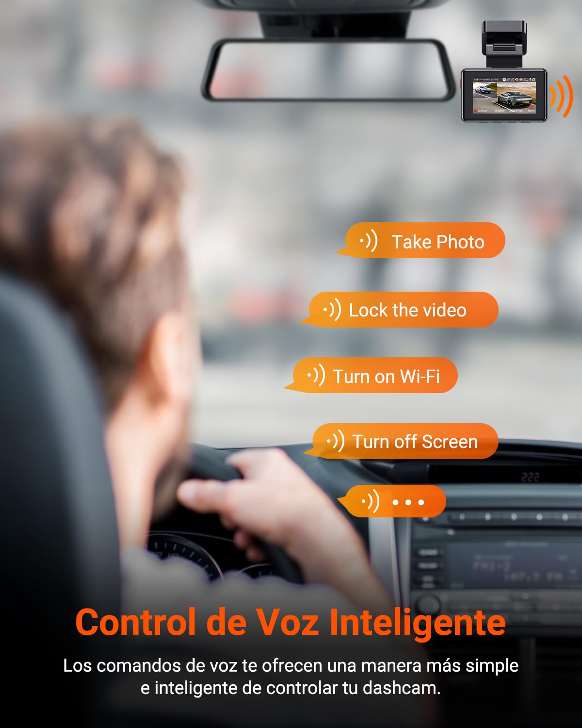 VANTRUE E2 1944P+1944P Cámara de Coche 5GHz WiFi GPS, inalámbrica y controlada por Voz Trasera Delantera, WDR Night Vision Buffer Parking Mode Car Camera, 2.45 Pulgadas 320 °, 512GB máximo