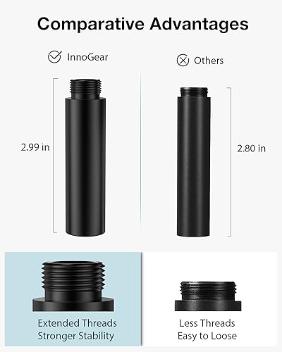 Miniatura 3 de InnoGear Tubo de extensión de soporte de micrófono, 2 piezas de 58 pulgadas de rosca de micrófono extensor de micrófono con 2 adaptadores de metal