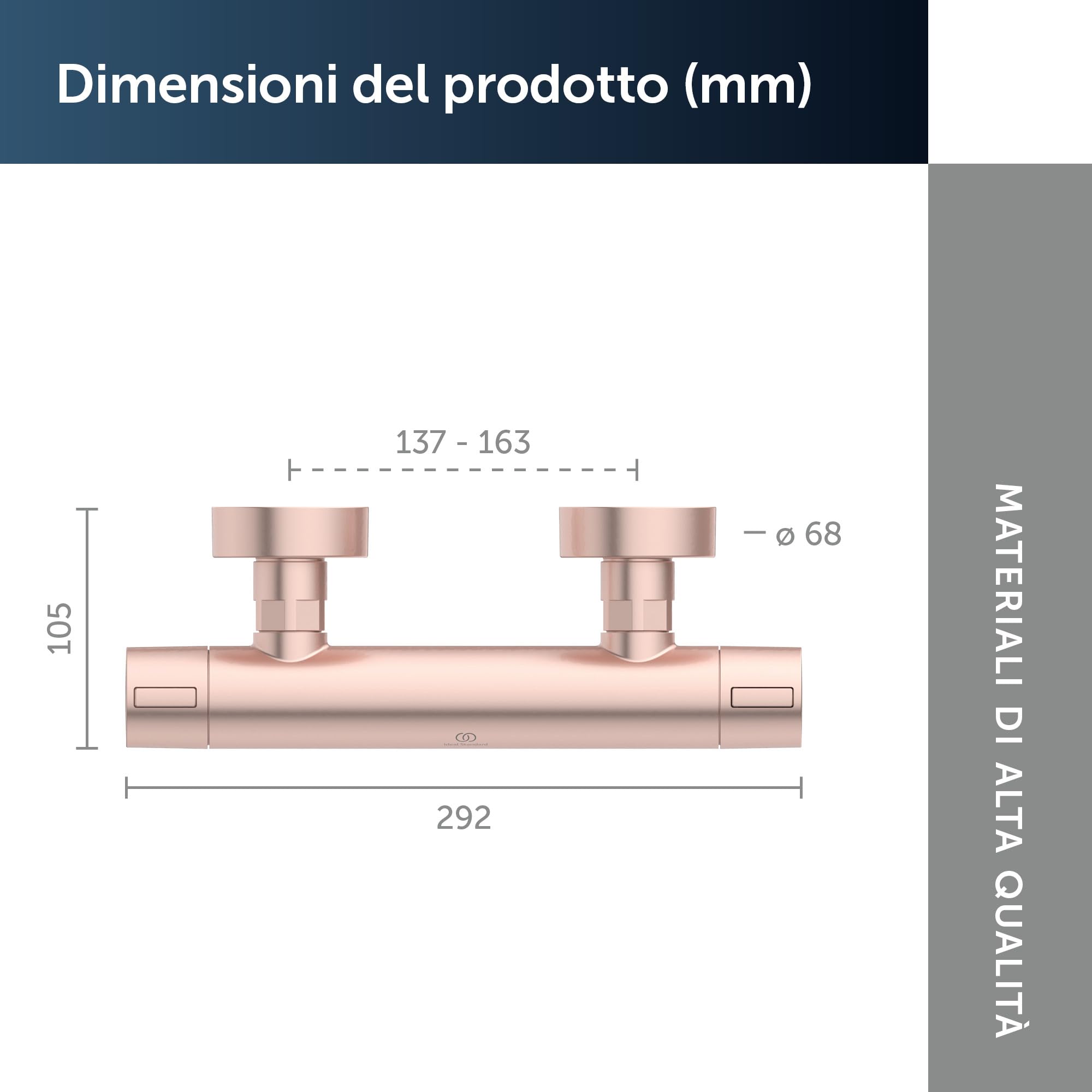 Ideal Standard Ceratherm Alu+ Monomando ducha exterior, realizzata con l'100% di alluminio riciclato, a risparmio idrico ed energetico, con funzione termostato – Rosé (292x105x72 mm)