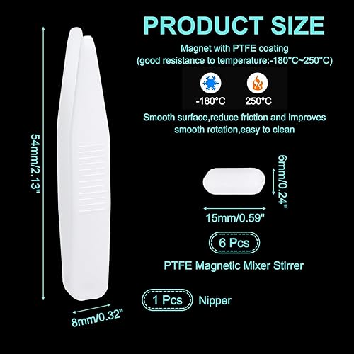 Miniatura 2 de PATIKIL Barra agitadora magnética, 0.59 x 0.236 pulgadas, 6 barras de mezcla magnética de PTFE, juego de varillas mezcladoras magnéticas para vaso