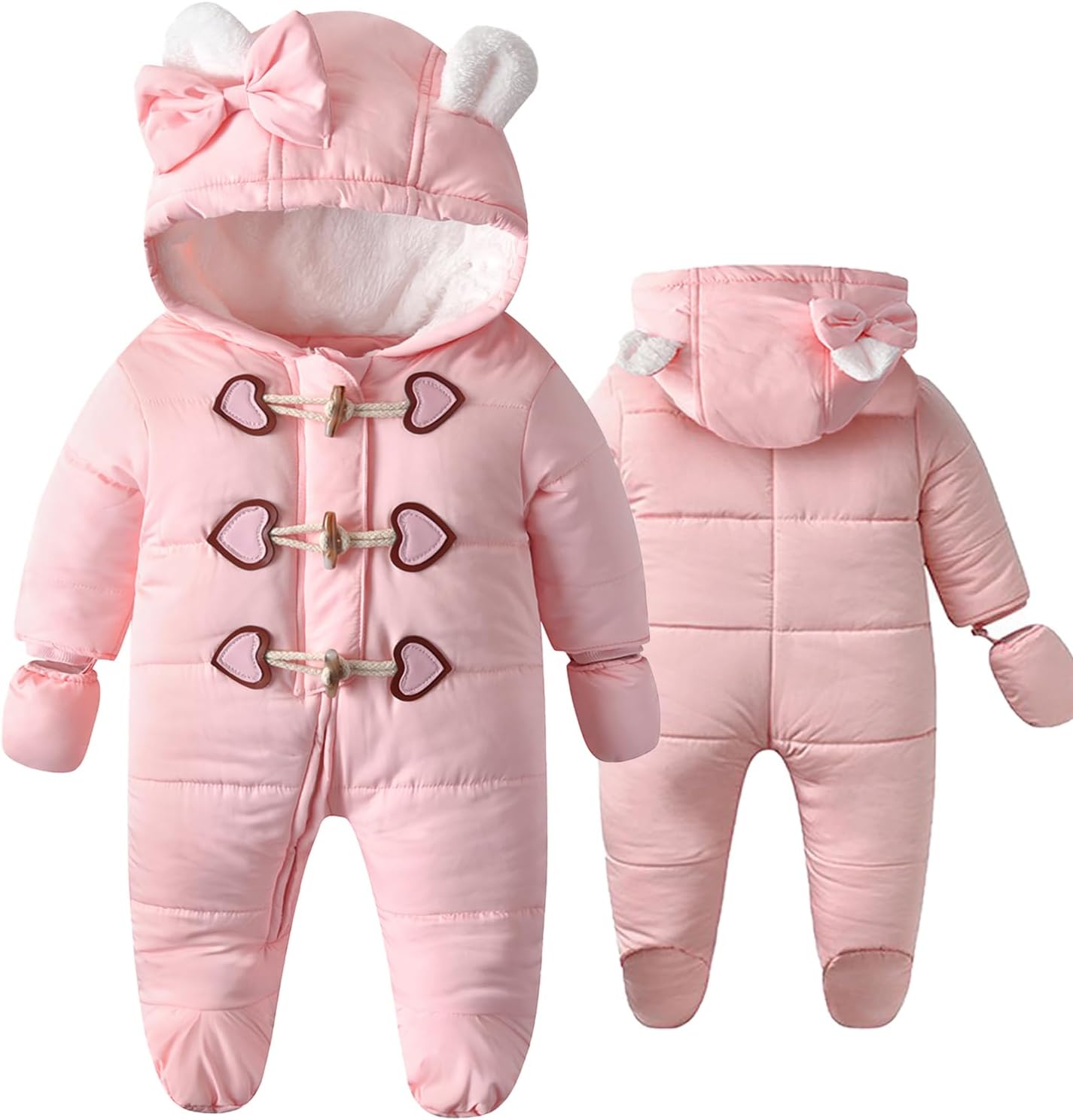 Fairy Baby Infant Baby Winter Snowsuit Hooded Jumpsuit Coat Footie Onepiece Romper Toddler Jacket Outwear Gloves 3-24M