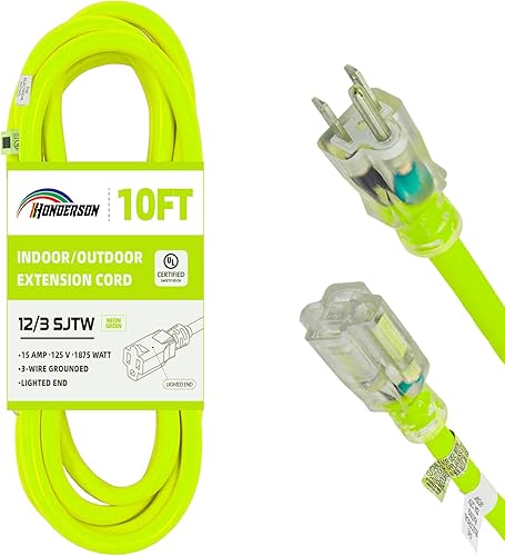 Miniatura 85 de Cable de extensión iluminado para exteriores 12/3 de 6 pies, calibre 12, 3 puntas, SJTW, resistente cable de extensión rojo neón con enchufe de 3