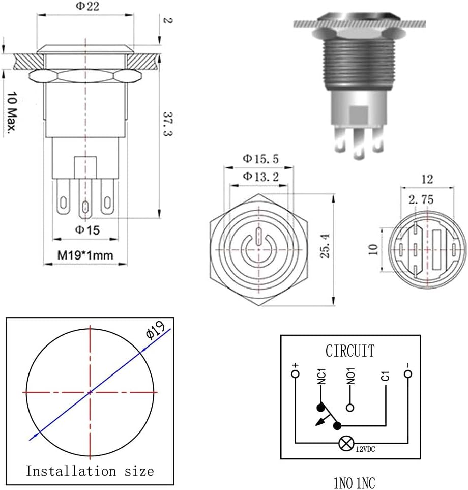 Uр Tо 60% оƒƒ WerFamily 19mm Latching Push Button Switch 1NO 1NC SPDT ON/Off Waterproof Stainless Steel Metal Round with Red LED Angel Eye + Power Indicator