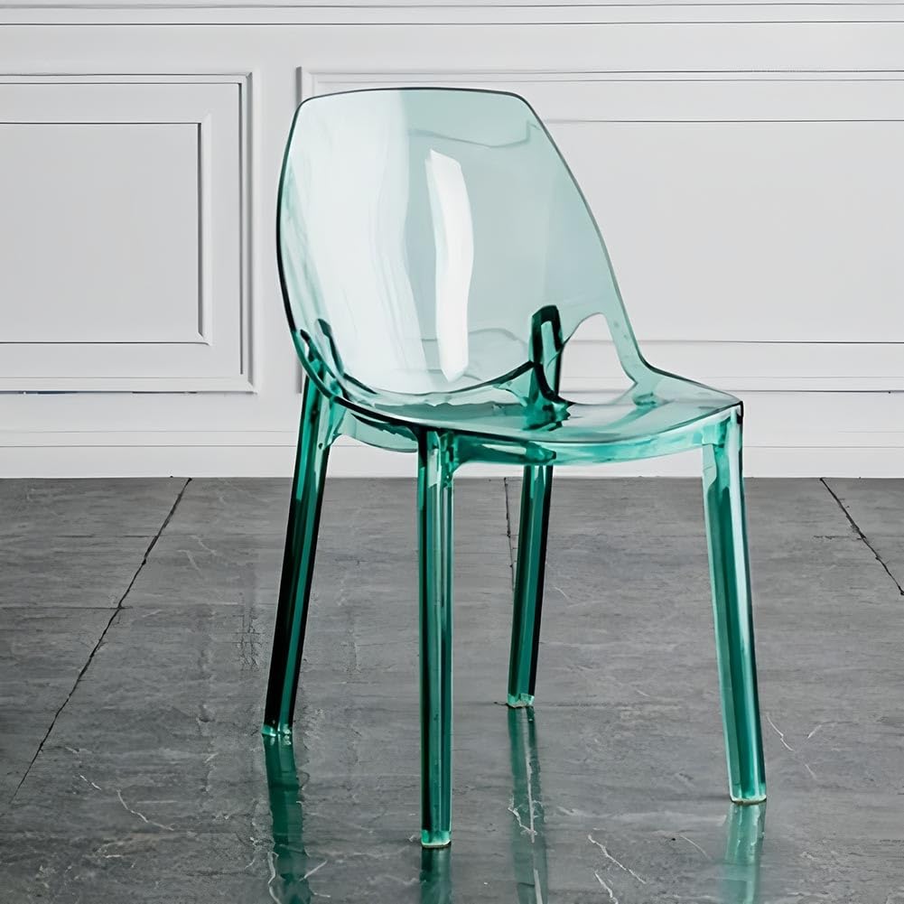 Etlegor Transparent Acrylic Dinning Chairs, Curved Backrest Kitchen Chairs Ladies Dressing Stool for Home Office, Cafe, and Wedding Events(Clear Green)