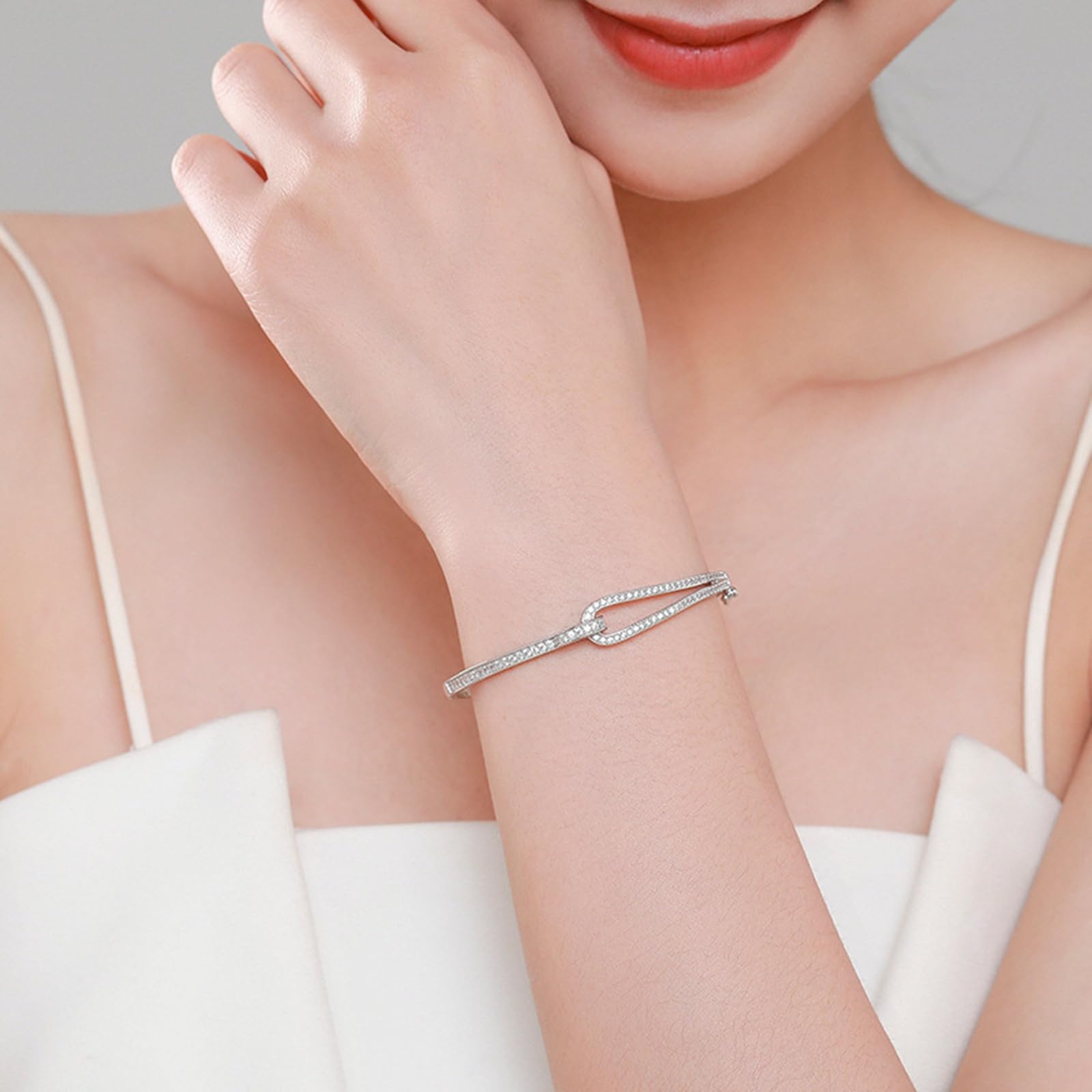 Pulsera de plata de ley 925 con circonita cúbica, pulsera infinita de plata para novia, esposa, ella, adecuada para aniversario