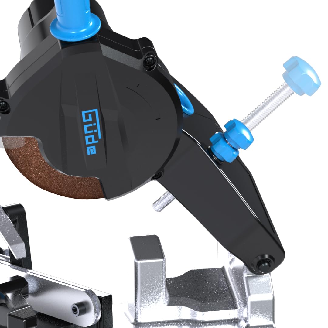 Güde Afilador de cadena de sierra GKS 108 L – 230 V, 85 W, 5000 rpm, diámetro del disco 10,8 centímetros, ángulo de afilado de hasta 35 grados izquierda y derecha, luz de trabajo LED, base de aluminio