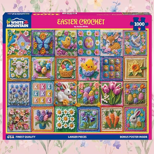 White Mountain Rompecabezas de 1000 piezas Collage Primavera 24"x30" - Easter Crochet miniatura 1
