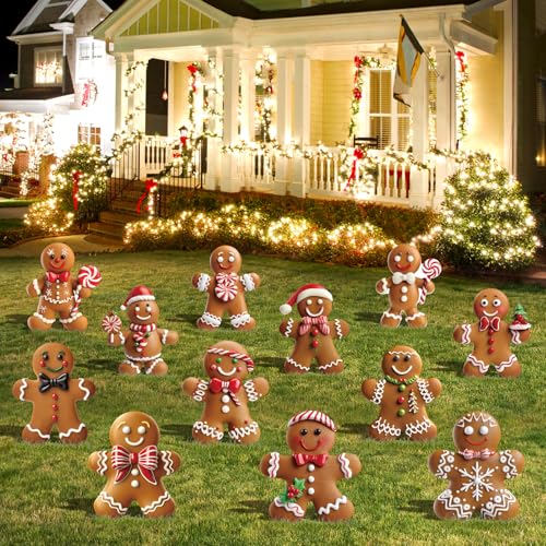 12 Pcs Christmas Gingerbread Man Yard Signs with Stakes - Xmas Gingerbread Yard Stakes Lawn Signs for Christmas Holiday Pathway Garden Patio Party Favors - image 2