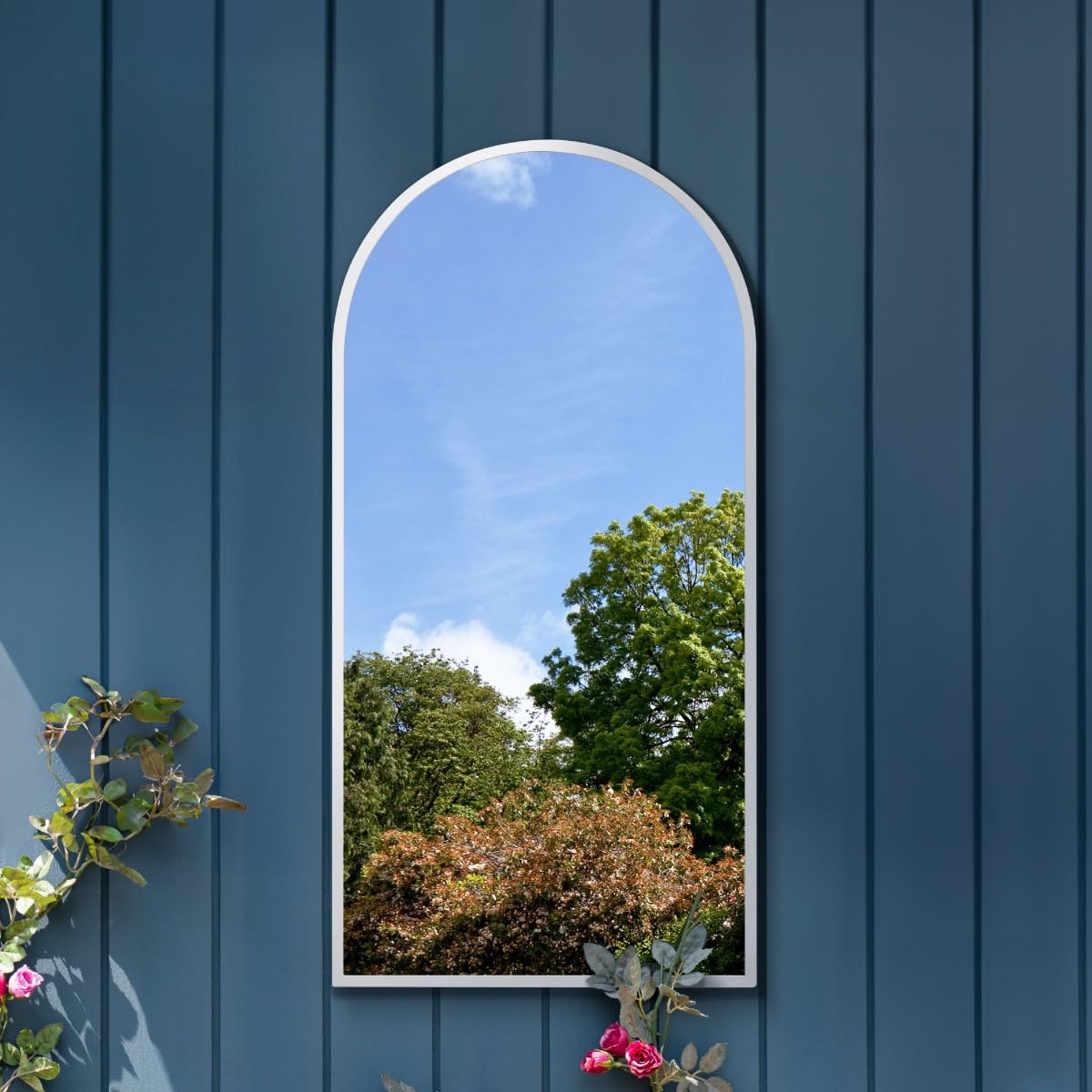 Large White Framed Arched Garden Wall Mirror - 55""x27.5"" 140x70cm MirrorOutlet