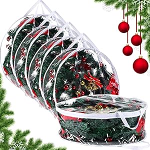 Zhengmy Christmas Clear Wreath Storage Bags Xmas Container with Dual Zippers and Handles Case for Seasonal Holiday Garland (30 Inch, 5 Pcs)