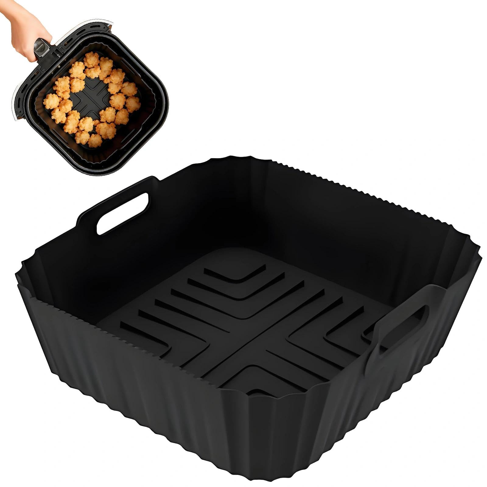 Silicone Air Fryer Liner,Reusable Square Air Fryer Tray Compatible with Ninja Speedi & Cosori 4.7L-6L, Non-Stick Air Fryer Accessories for Baking Roasting, Easy Clean & Dishwasher Safe
