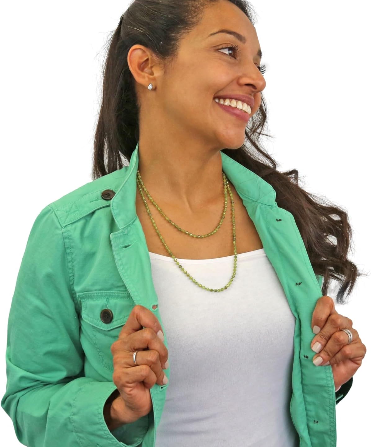 36-inch Opera Length 3.5-5MM Micro-cut Petite Size Semi-precious Stone Dainty Light Weight Mala Chakra Infinity Slip-on Style Beaded Necklace or Wrap Bracelet for Women.