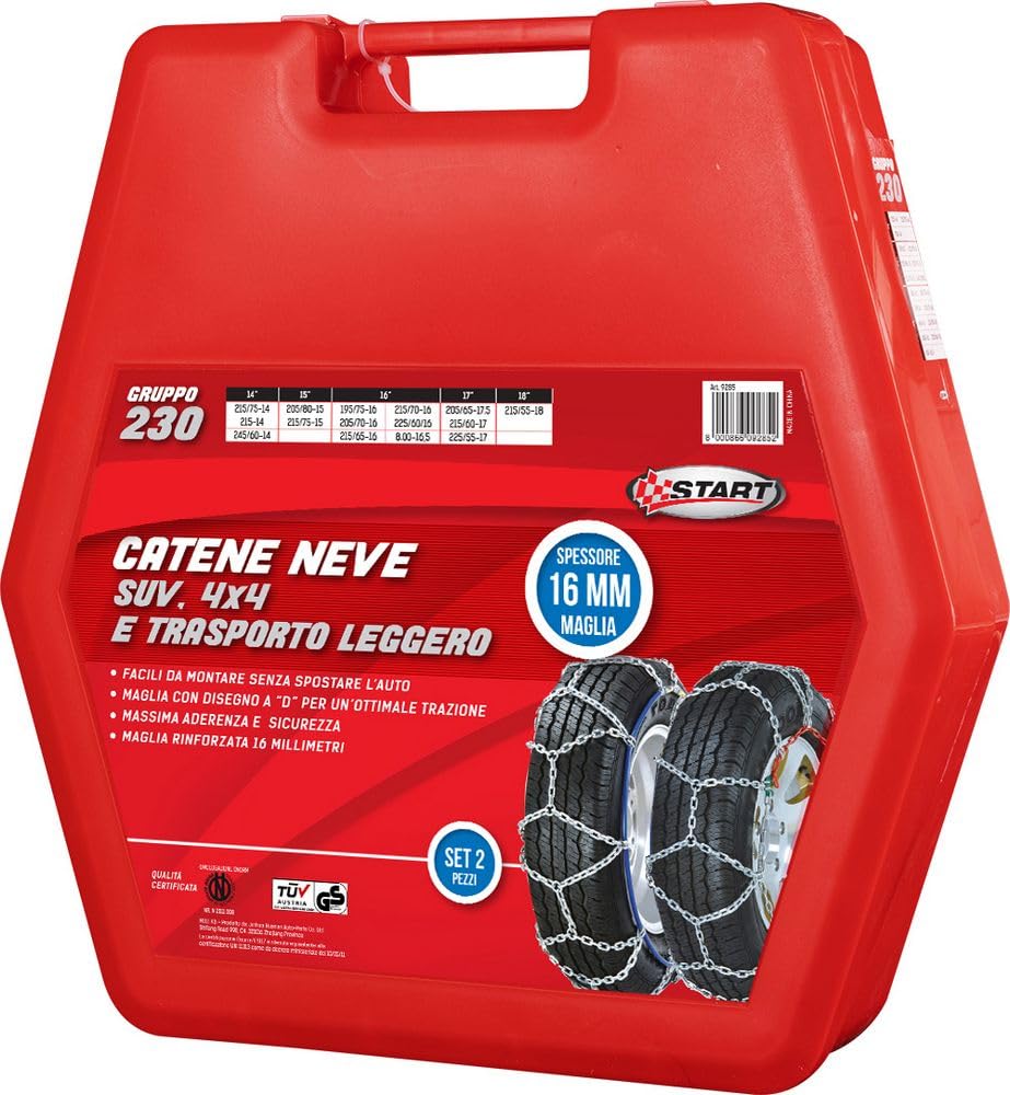 Start Set due pezzi catene da neve 16MM gruppo 230 per SUV 4x4 e trasporto leggero