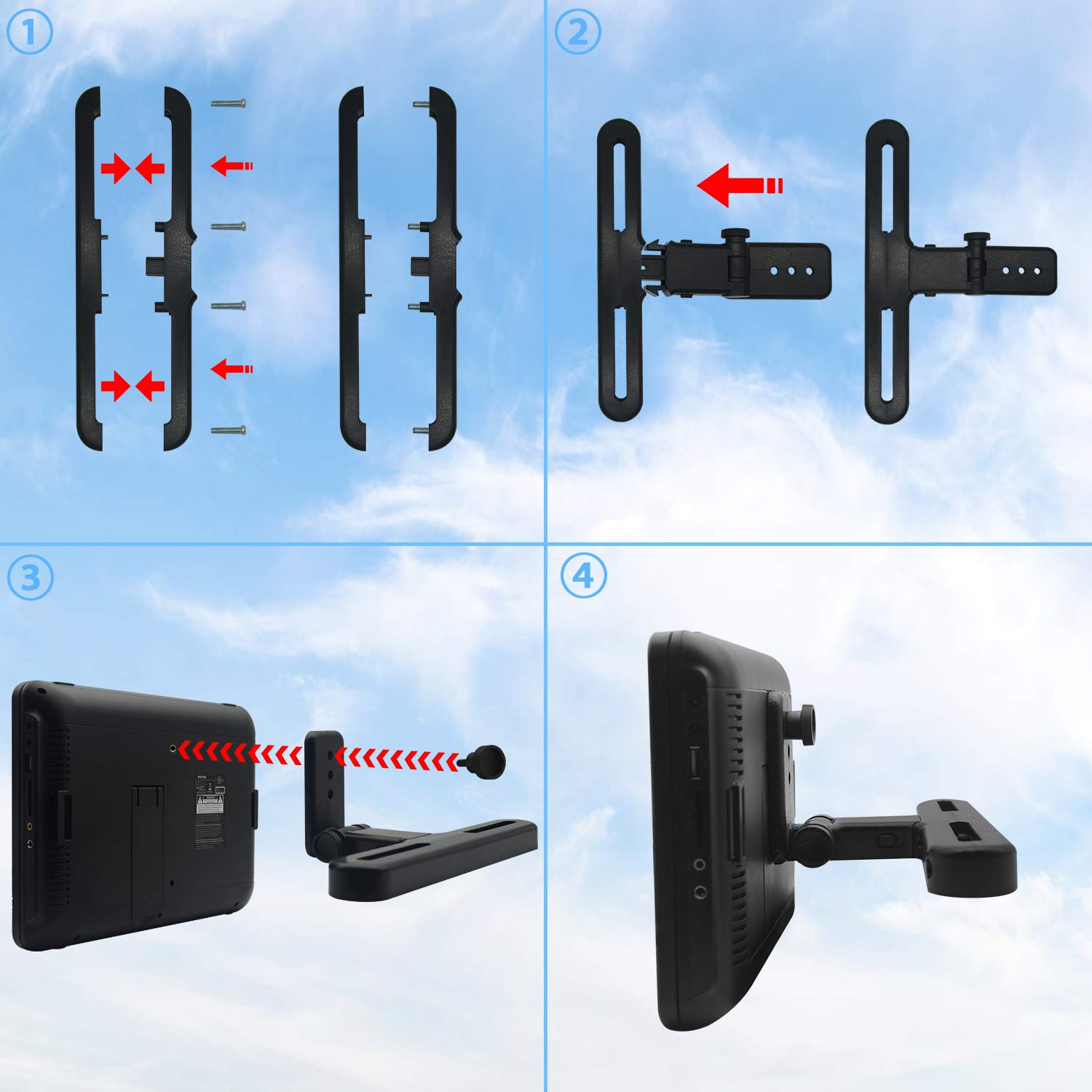 wonnie Téléviseur portable voiture lecteur DVD, avec deux 10.5 pouces TFT écran LED, avec une résolution 1024 * 600 Support de appui-tête, soutien USB/SD, idéal pour voyage des familles