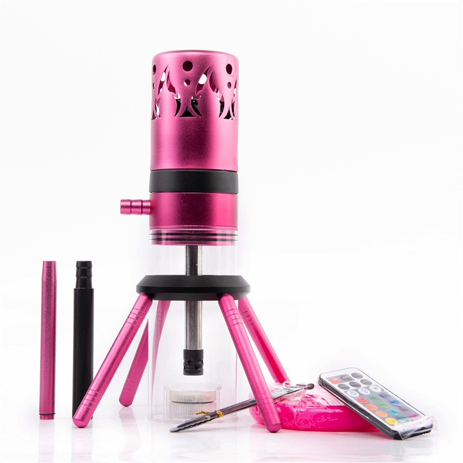 Portable Acrylic And Metal Hookah Set With Multicolor LED Light Hookah Bowl Silicone Hose And Other Accessories Best Travel Hookah Set For Better Shisha Hookah (Color : Pink)