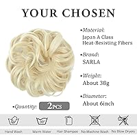Vista 2 de SARLA 2 piezas de cabello desordenado de moño ondulado, rizado, sintético, recogido, extensión de cola de caballo para mujer, rubio playa