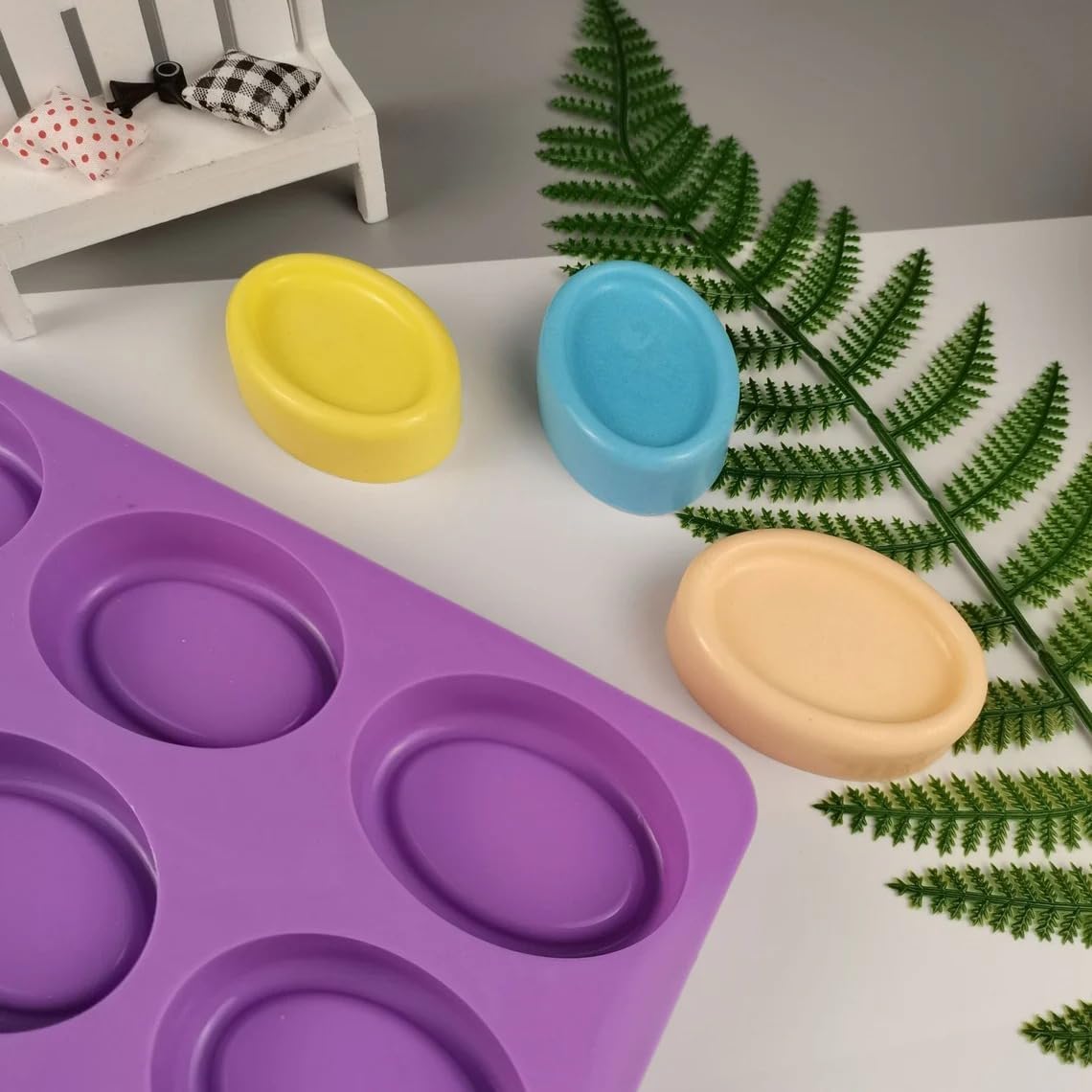 VEDINI Silicone 15 Cavity Oval Mold Tray for Soap and Chocolate Making and Baking Mould Candle Craft (Multicolour)-image-10