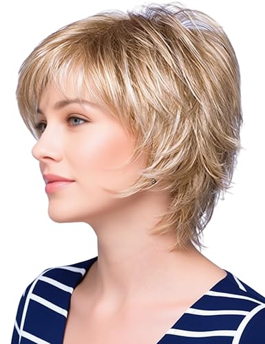 TISHINING Short Blonde Pixie Cut Wigs for White Women with