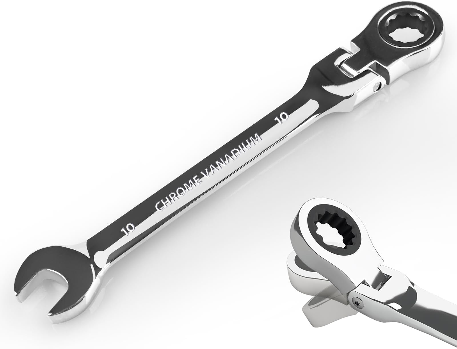Egofine 10mm Ratchet Wrench Flex Head, Ratcheting Combination Wrench Metric, Industrial Grade Gear Spanner with 12 Point Box End, 72-Teeth Ratchet, Chrome Vanadium Steel