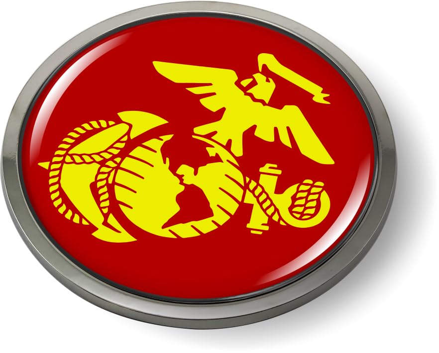 Image of The Eagle, Globe, and Anchor USMC CAR Emblem Badge Chrome Metal Bezel | Officially Licensed US Marine Corps Product, 3D Domed, Sticker, made by BestLicensePlateFrames