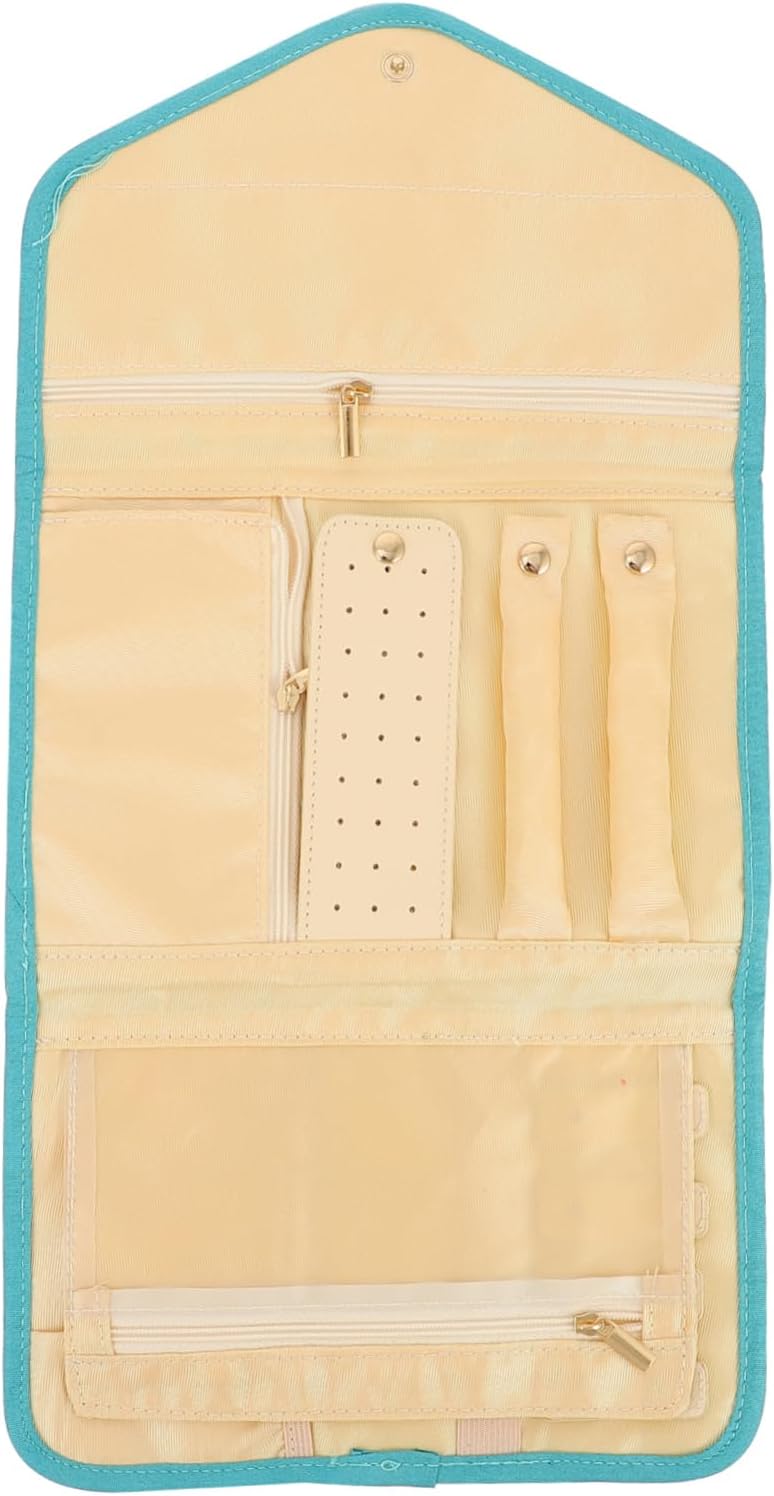 Healeved Blue Cloth Jewelry Storage Roll Bag for Earrings and Bracelets