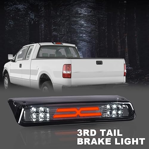 Miniatura 26 de PIT66 3ª luz de freno LED, compatible con Ford F150 X 2004-2008 tipo barra LED de montaje alto, luz de freno trasera trasera de carga, lente Negro X