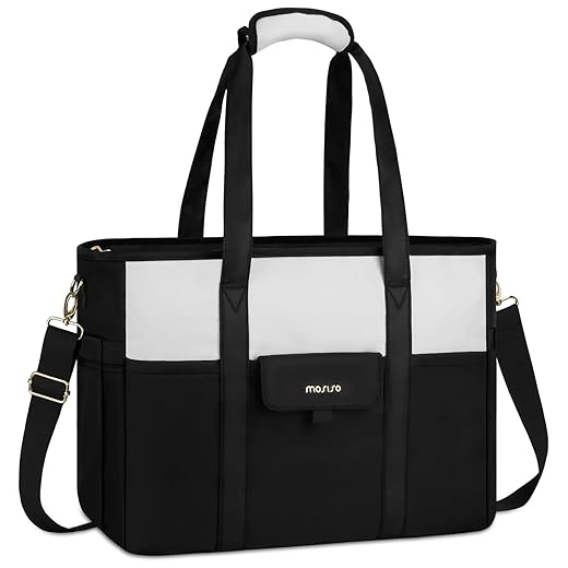 MOSISO Laptop Tote Bag, 15-15.6 inch Laptop Bag, Large Capacity Work Computer Shoulder Handbag with Cup Holder&Laptop Compartment&Shoulder Strap for Teacher Work College Business Office Travel, Black