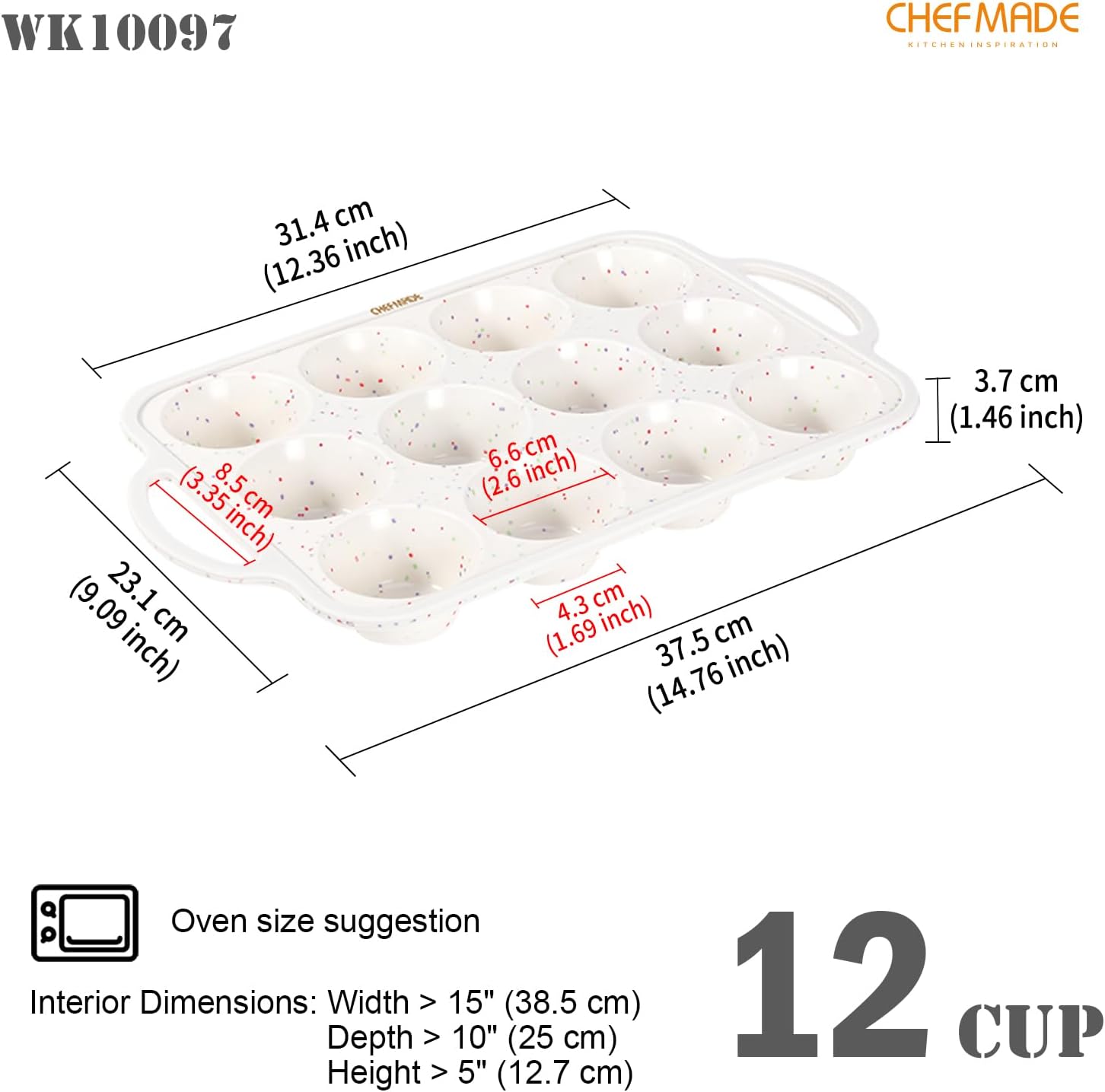 CHEFMADE Silicone Muffin Pan for Baking with Metal Reinforced Frame, 2 Pcs 12 Cup Regular Size Cupcake Pan, BPA Free Silicone Muffin Tray, Cupcake Baking Pan Molds for Oven Dishwasher Safe