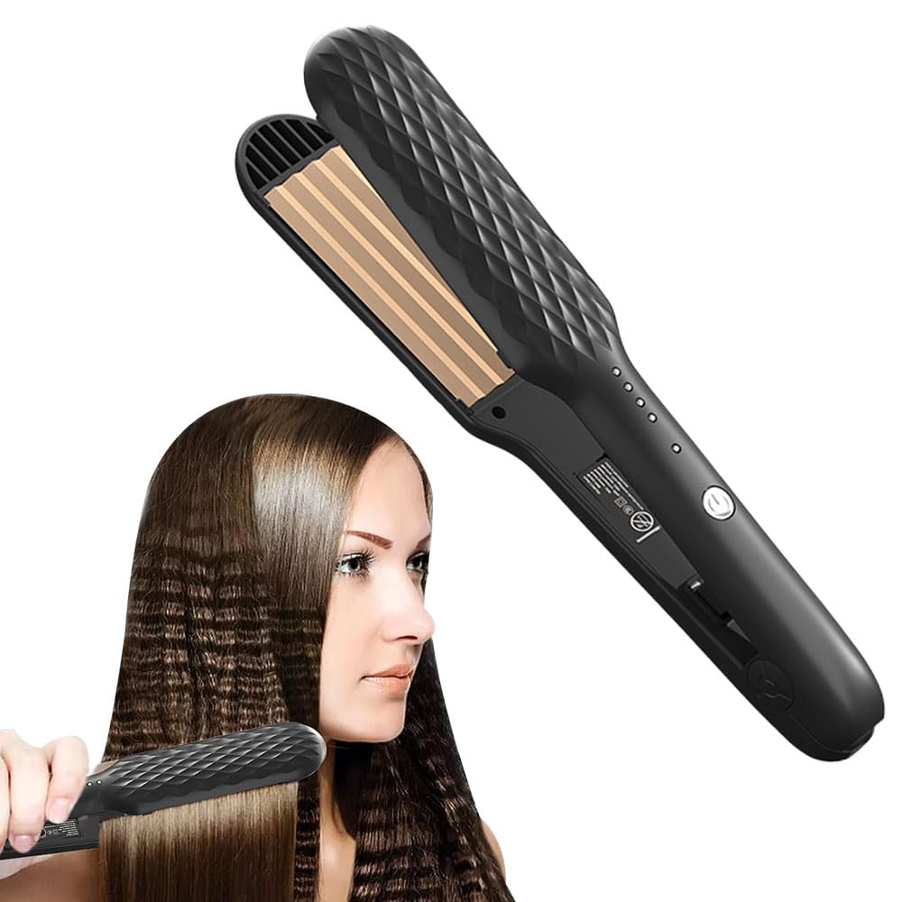 Ferro crespo per capelli, ferro crespo regolabile a 4 temperature, per capelli in ferro crepe per acconciatura soffice, riscaldamento rapido, crimpatrice per tutti i tipi di capelli