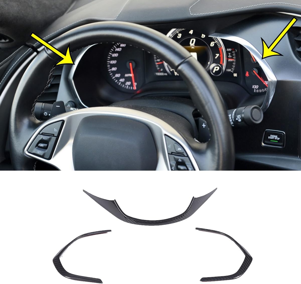 Fit for Chevrolet Corvette C7 2014-2019 Central Control Instrument Display Panel Decorative Frame Bright Strips Real Carbon Fiber Car Interior Accessories 3pcs