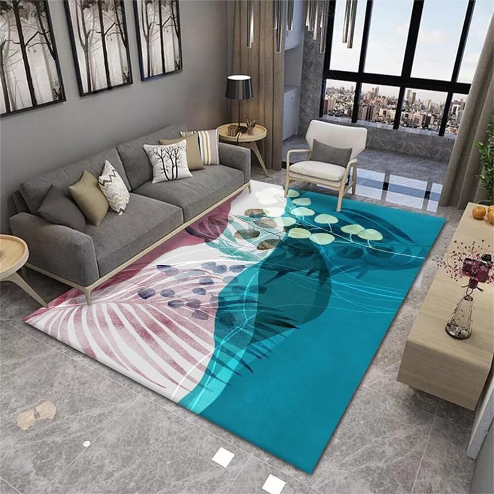 Tapis de salon bleu lavable 120x200 cm | Rectangulaire pour chambre ado