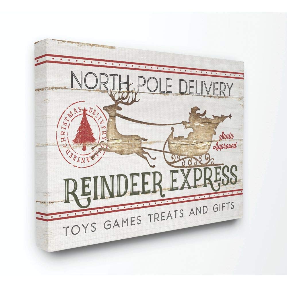 Stupell Industries North Pole Delivery Wood Texture Christmas Holiday Word Design Canvas, 30 x 40, Multi-Color