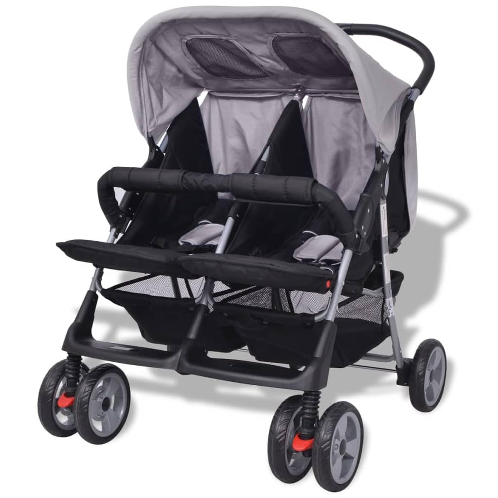 LAPOOH Passeggino Gemellare in Acciaio Grigio e Nero,Bebè e Bimbi,Trasporto Bebè,Passeggini(SPU:10110)