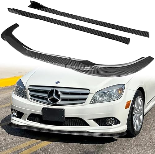 Q1-TECH, 9 piezas de difusor de parachoques delantero y falda lateral compatible con Mercedes-Benz C300 C350 Sedan W204 2008-2011, alerón de