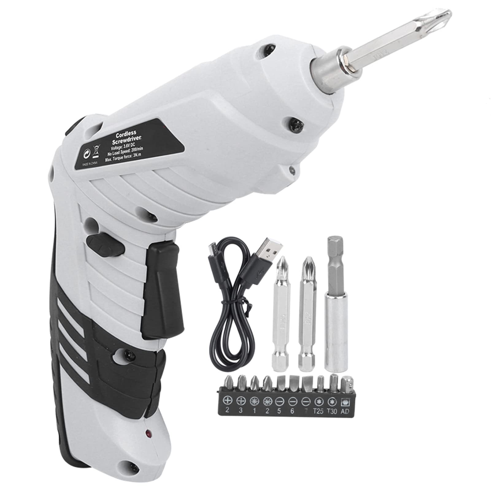 Kit trapano avvitatore elettrico a batteria 3,6 V con luce di lavoro a LED | Cacciavite ad angolo retto ricaricabile con impugnatura rotante per spazi ristretti e batteria di lunga durata