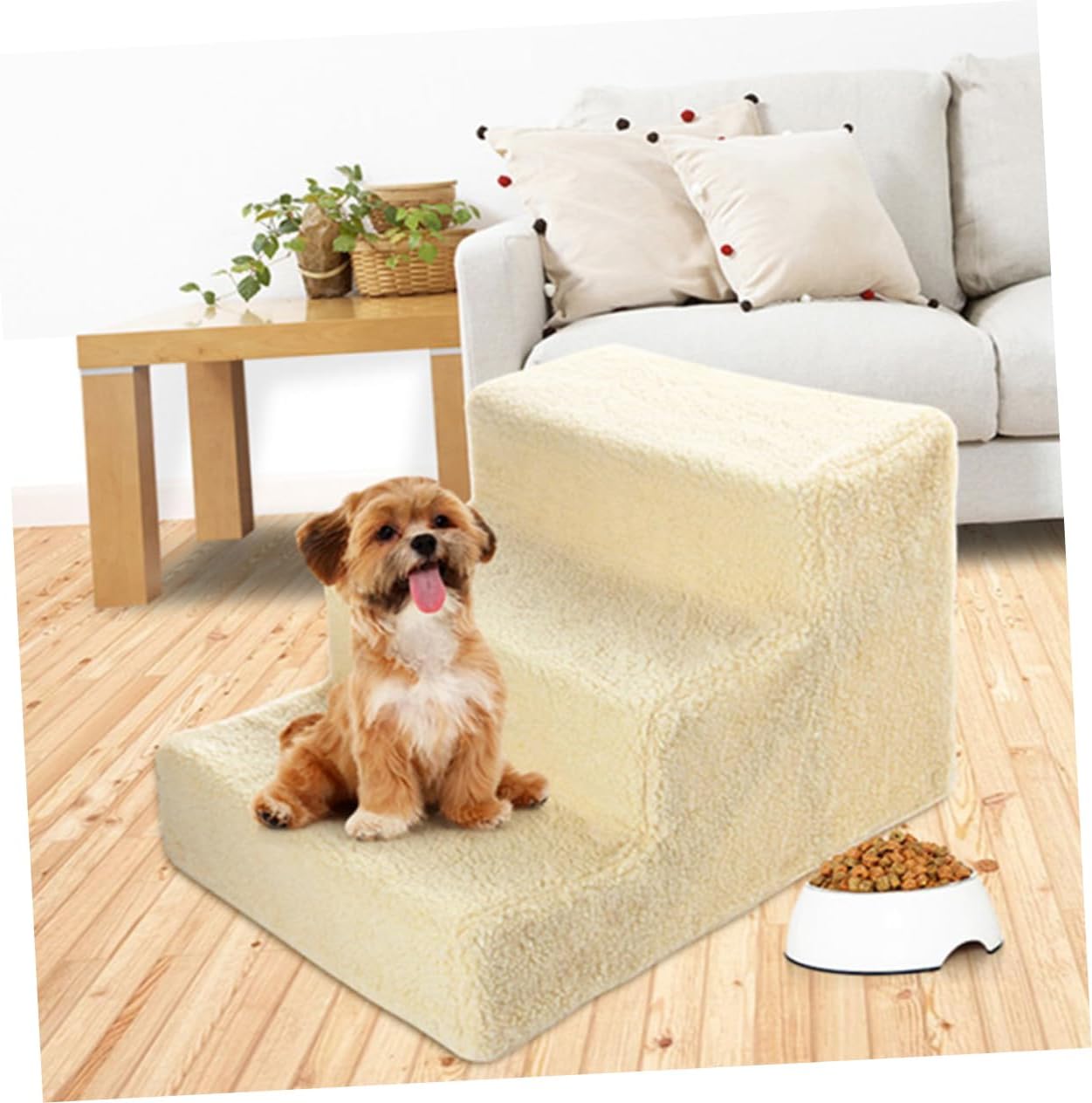 Kisangel Practical Pet Climbing Stairs for Dogs and Cats Easy Assembly Plastic Pet Ladder Non-Slip Design Beige Color for Indoor Use