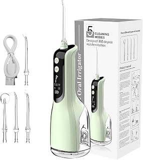 ACCTENIK Irrigador Oral Clearpik Portable Limpeza Profunda, Irrigadores e Fios Dentais Elétricos, USB Recarregável, Capacidade de 330ml, IPX8 À PROVA D'ÁGUA (Verde)