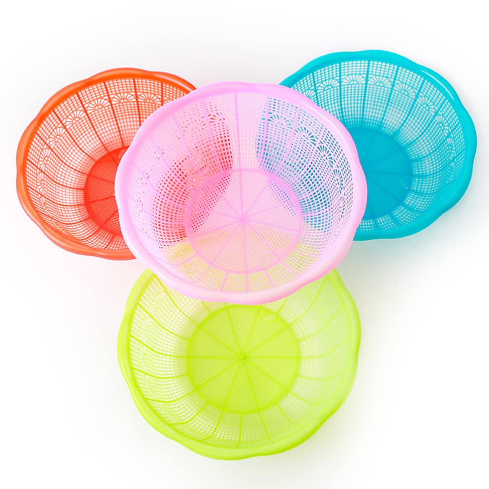 USHOBE4pcs Plastic Wash Basket Kitchen Strainer Colander Bowl Fruits Vegetable Drainers Organizing Baskets for Bathroom, Kitchen, Shelves, Closet, Office (Random Color)