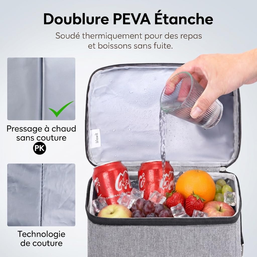 Lifewit Sac a Dos Isotherme 28L, Sac à Dos Glaciere Portable avec Doublure Imperméable, Glaciere Souple Isotherme pour Voyages, Camping, Randonnée, Pique-Niques, Plage, Gris