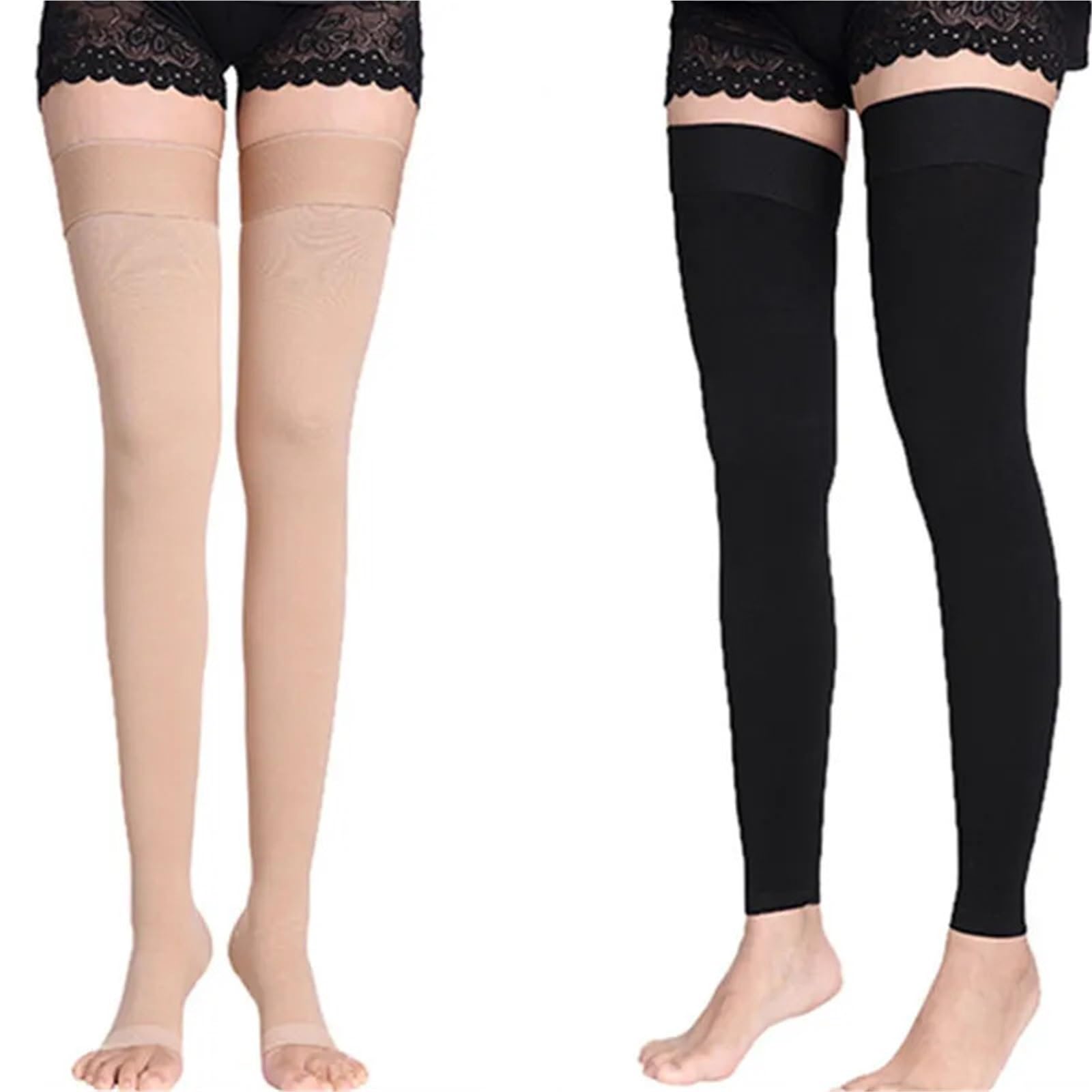 Calze Antitrombo 2 Calze a Compressione S-2XL 20-30 mmHg Elastiche for Allattamento a Graduata(Close Toe-Black,XL)