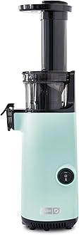 DASH Deluxe Compact Masticating Slow Juicer, Easy to Clean Cold Press Juicer with Brush, Pulp Measuring Cup, Frozen Attachment and Juice Recipe Guide - Aqua