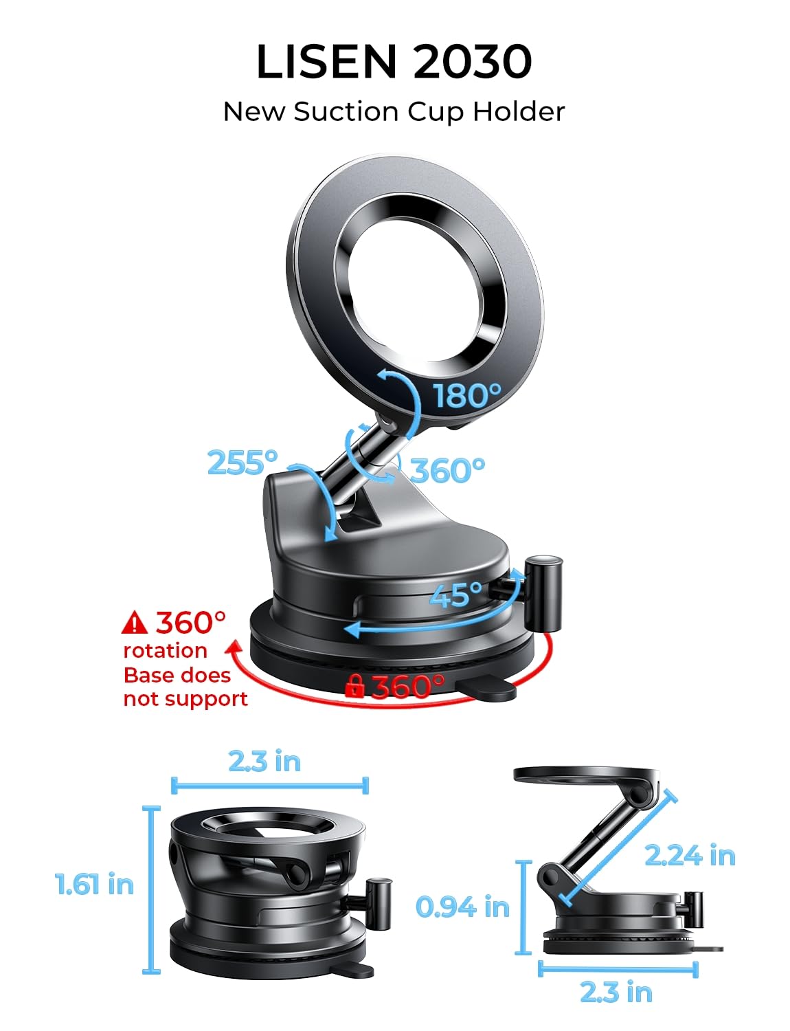 LISEN Vacuum Magnetic Phone Holder for Car, Magsafe Car Mount 360 Adjustable Vacuum Suction Cup, Phone Mount for Car Accessories/Windshield/Mirror/Kitchen/Gym for iPhone 17 Pro Max 16 15 14 13