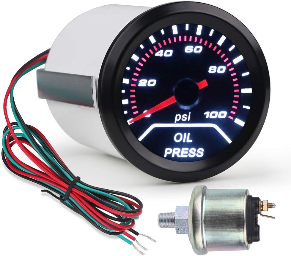 WATERWICH Oil Pressure Gauge Kit 0-100 PSI Press Gauge Meter 2inches 52mm for 4 6 8 Cylinder Car Truck Vehicle Automotive Marine Boat